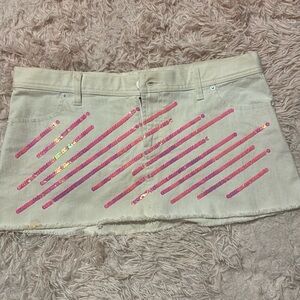 Victoria Secret Victoria Secret Denim Mini Skirt Size 8 , white and pink sequin